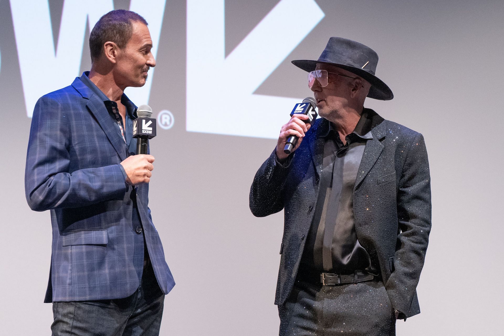 Julian McMahon and Nicolas Cage attended the North American premiere of 'The Surfer' on March 10, 2025 in Austin, Texas. (Image via Getty)